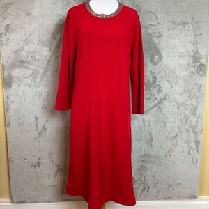 Valentines Liz Claiborne Red Christmas Dress Jeweled Diamanté Neckline Size M